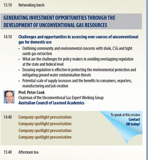 Oil and Gas Investment Conference in Sydney, Australia 2014 - GENERATING INVESTMENT OPPORTUNITIES THROUGH THE DEVELOPMENT OF UNCONVENTIONAL GAS RESOURCES